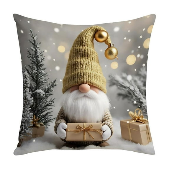 Lilixerw Christmas Pillow Cover,Cute Gnome Print Linen Cushion Case,Indoor Outdoor Sofa Decor,17.7Inch Multicolor
