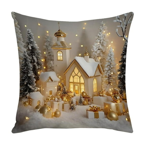 Lilixerw Christmas Pillow Cover,Cute House Print Linen Cushion Case,Indoor Outdoor Sofa Decor,17.7Inch Multicolor