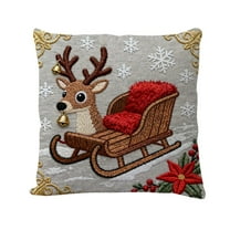 Lilixerw Christmas Pillow Cover,Red Xmas Reindeer Pattern Linen Cushion Cover for Sofa Decor,Xmas Home Decoration,with Embroidered Design,18 x 18 Inch