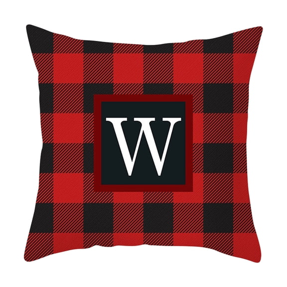 Lilixerw Christmas Pillow Cover with 26 Letter Pattern,Flannel Pillow Case with Letter Print for Sofa,Couch,Festival Home Decor,17.7x17.7Inch,W