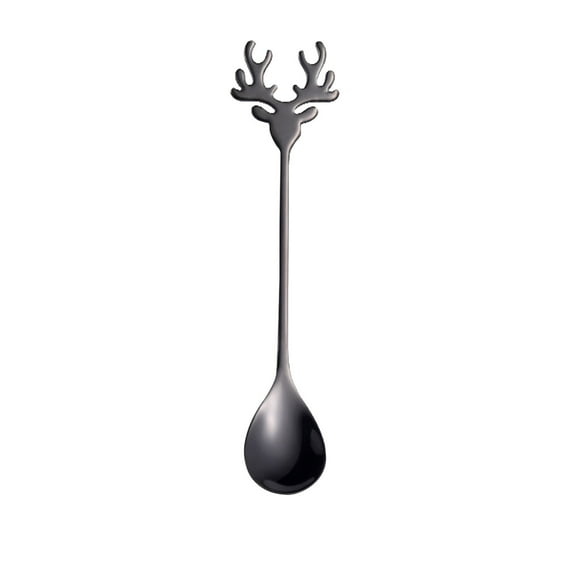 Lilixerw Christmas Reindeer Coffee Spoons,5.6 inch Cartoon Elk Antler Stirring Spoons,Stainless Steel Dessert Spoon,Party Supplies,Black