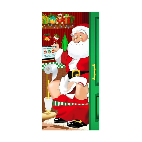 Lilixerw Christmas Santa Claus Pattern Door Cover Decorations,Fashion Merry Xmas Hanging Wall Decoration Sign for Festival Holiday Decor,Party Supplies,35.43 x 72.83 inch