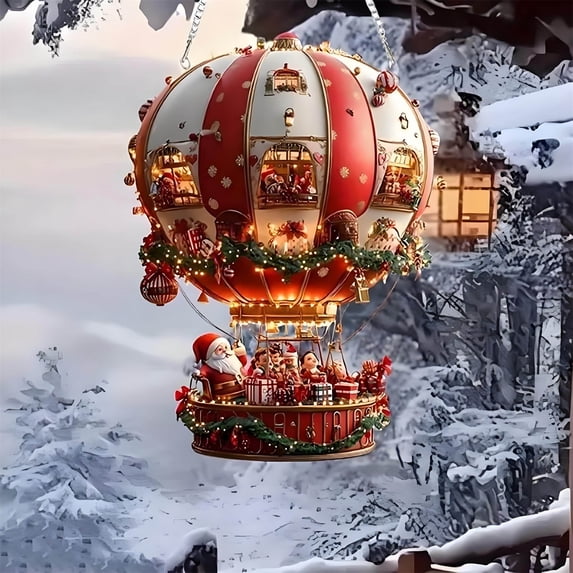 Lilixerw Christmas Santa Hot Air Balloon Lighted Decoration Red White ...