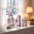 thumbnail image 1 of Lilixerw Christmas Snowman Figurine Set of 3 Purple Plaid with Hats Scarves Christmas Tree for Shelf Mantel Holiday Seasonal Home Decoration, 1 of 6