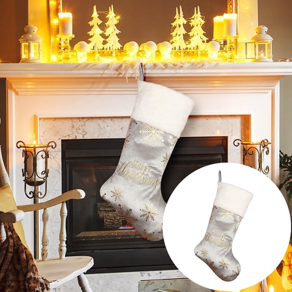 Lilixerw Christmas Stocking Decoration, Gold Foil Snowflake Printed Hanging Sock Ornament, for Mantel, Fireplace, Christmas Tree and Indoor Holiday Display Setup