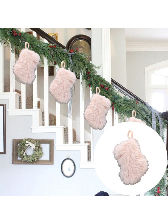 Christmas Stocking Decoration, Solid Fluffy Hanging Sock Ornament, for Fireplace, Mantel, Christmas Tree and Entryway Display Setup, 7.09 inch