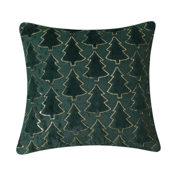 Lilixerw Christmas Tree Pattern Pillow Covers,18 x 18 inch Velvet Christmas Pillow Cases,Christmas Tree Cushion Covers for Outdoor Home Bed Sofa,Green