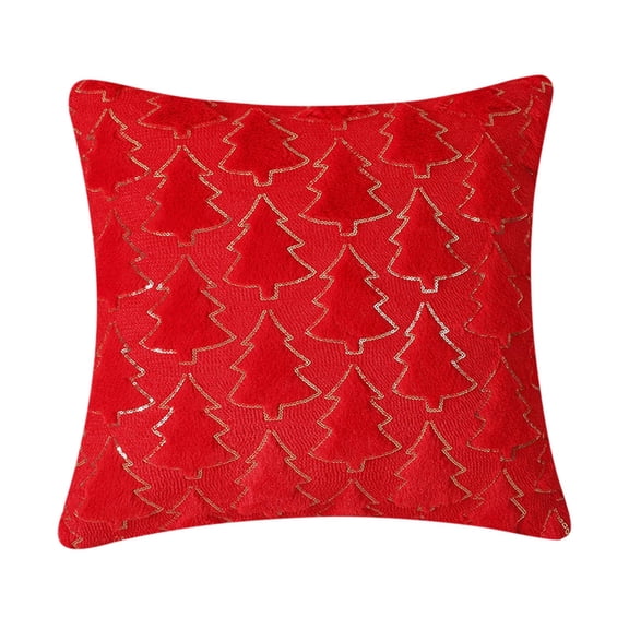 Lilixerw Christmas Tree Pattern Pillow Covers,20 x 20 inch Velvet Christmas Pillow Cases,Christmas Tree Cushion Covers for Outdoor Home Bed Sofa,Red
