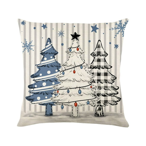 Lilixerw Christmas Tree Pillow Cover,Linen Plaid Printed Cushion Cover for Sofa,Couch,Living Room Holiday Party Decor,Xmas Gift,17.7x17.7Inch