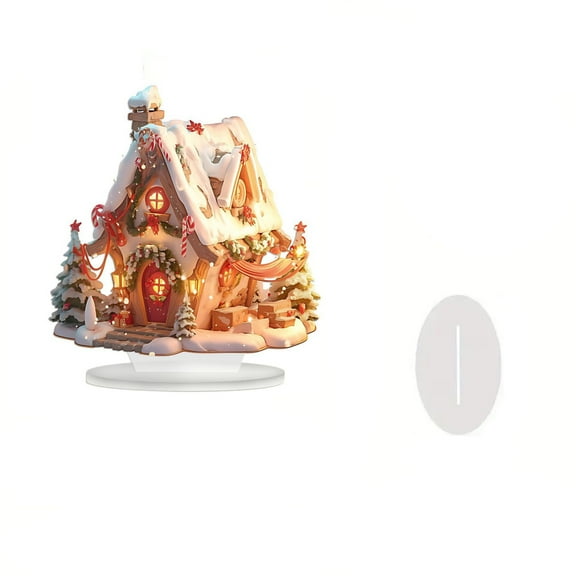 Lilixerw Christmas Village Snow House with LED,Xmas Tree Acrylic House Pattern for Holiday Accessories Ornament,Xmas Desktop Decor