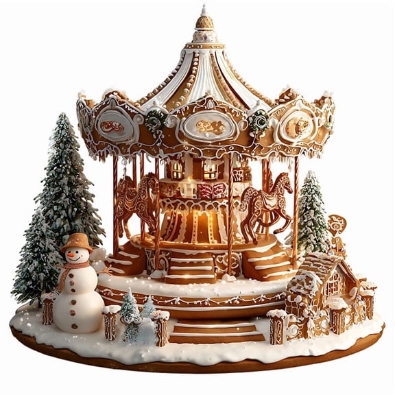 Lilixerw Christmas Wheel Carousel Castle Decor,2D Acrylic Festive Scene Tabletop Displays,Home Table Shelf Decoration,Christmas Party Hanging Ornament