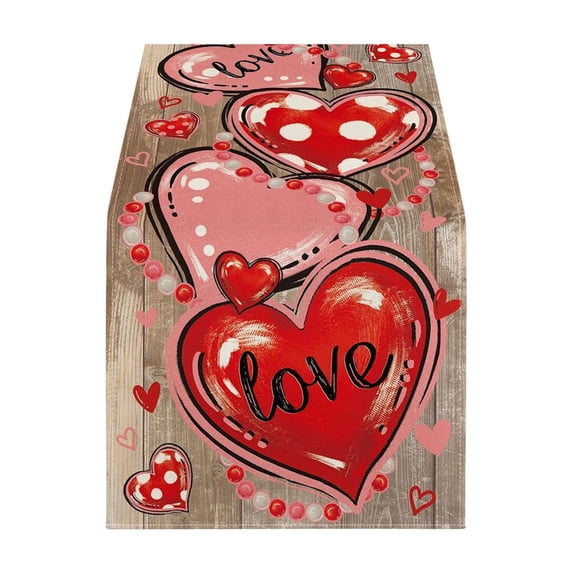 Lilixerw 13 x 72 inch Valentine's Day Table Runner Romantic Heart Table Flag,Soft Flax Dinner Table Runner for Wedding Party Holiday Decor Valentines Decoration