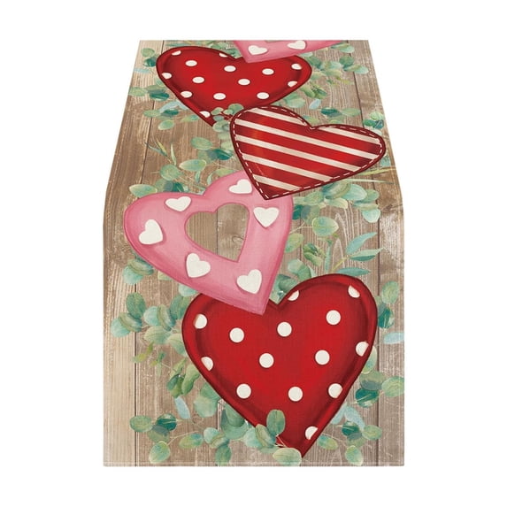 Lilixerw 13 x 72 inch Valentine's Day Table Runner Romantic Heart Table Flag,Soft Flax Dinner Table Runner for Wedding Party Holiday Decor Valentines Decoration