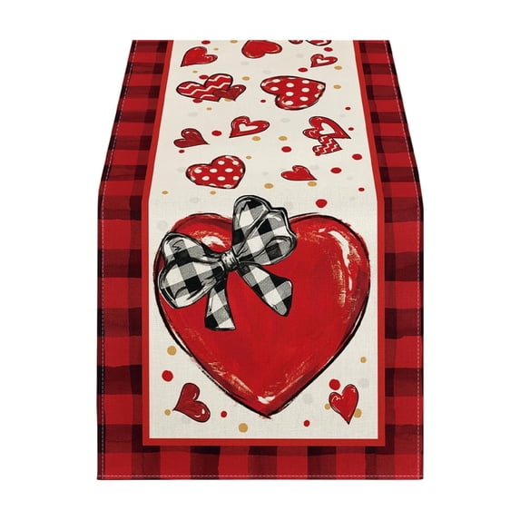 Lilixerw 13 x 72 inch Valentine's Day Table Runner Romantic Heart Table Flag,Soft Flax Dinner Table Runner for Wedding Party Holiday Decor Valentines Decoration