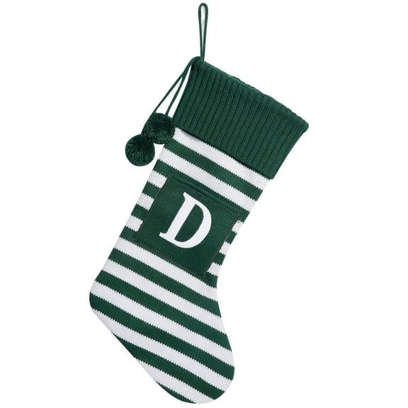 Lilixerw 16.5 Inch Initial Christmas Stocking,Monogram Christmas Stocking with Green and White Striped Embroidered Letter Decorations for Xmas Tree Fireplace Decor Christmas Ornaments(D)