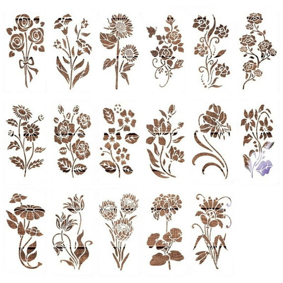 Lilixerw 17pcs Flower Stencils,Reusable Stencil Floral Bouquet Template Paint,for Garden Outdoor Indoor Painting on Wood Wall Home Sign Decor