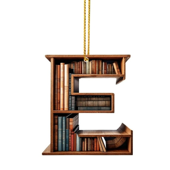 Lilixerw 26 Alphabet Book Hanging Ornament,3.1 inch Acrylic Pendant for Book Lovers Christmas Tree Ornaments Car Pendant(E)