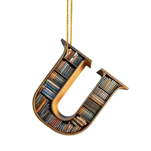 Lilixerw 26 Alphabet Book Hanging Ornament,3.1 inch Acrylic Pendant for Book Lovers Christmas Tree Ornaments Car Pendant(U)