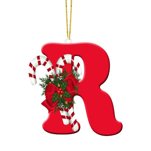 Lilixerw 26 Letters Christmas Tree Decoration Ornaments,3.94 inch Christmas Initial with Candy Cane for Xmas Tree Hanging Decor(R)