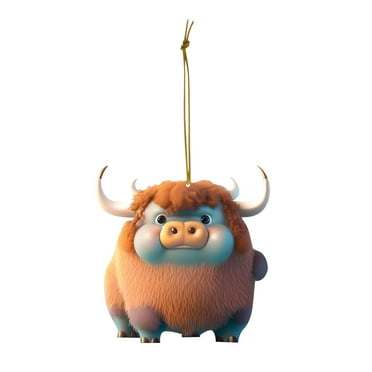 Lilixerw 2pcs Cartoon Cow Decorative Hanging Ornaments for Christmas Tree,Cute Cartoon 2D Acrylic Highland Cow Pendants,Christmas Tree Decorations