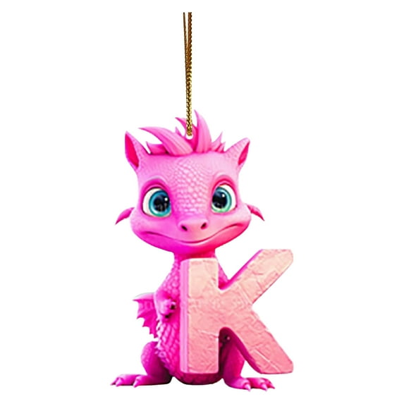 Lilixerw 3.14 inch Acrylic Christmas Dinosaur Ornaments,Personalized 26 Letters Cartoon Dinosaur Hanging Pendant for Christmas Ornament(K)