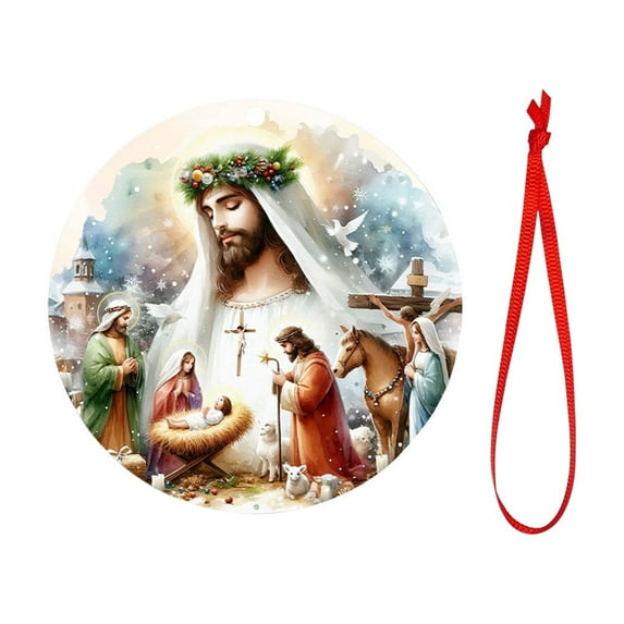 Lilixerw 3.15 inch Religious Christmas Wooden Hanging Ornament,The Birth of Jesus Christian Christmas Decorations for Christmas Decor