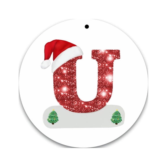 Lilixerw 3.15 inch Round Acrylic Pendant Hanging Christmas Tree Decorations,26 Letters Christmas Ornaments Personalized Initial with Red Hat for Home Party Gifts(U)