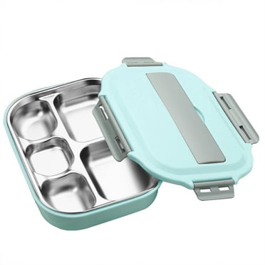Lilixerw 304 Stainless Steel Bento Lunch Boxes for Adults,5 Sections Rectangular Divided Plates Tray,Reusable Dinner Plate with Lid and Buckled,for Adults Portion Control
