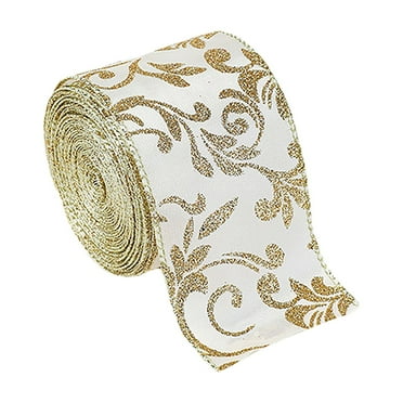 Lilixerw 78.74inch Christmas Ribbons,Gold Glitter Wired Edge Burlap Ribbon,Champagne Christmas Tree Ribbons for Xmas Farmhouse Decor New Year Crafts Wreaths Bow