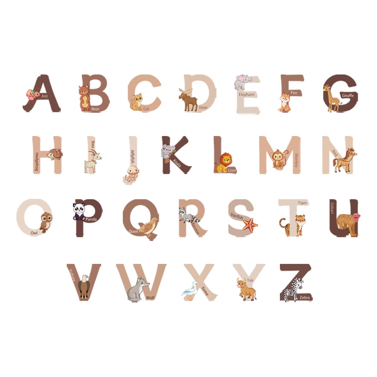 Lilixerw Animal Alphabet Wall Decals,Cute Watercolor Animals Wall Peel ...