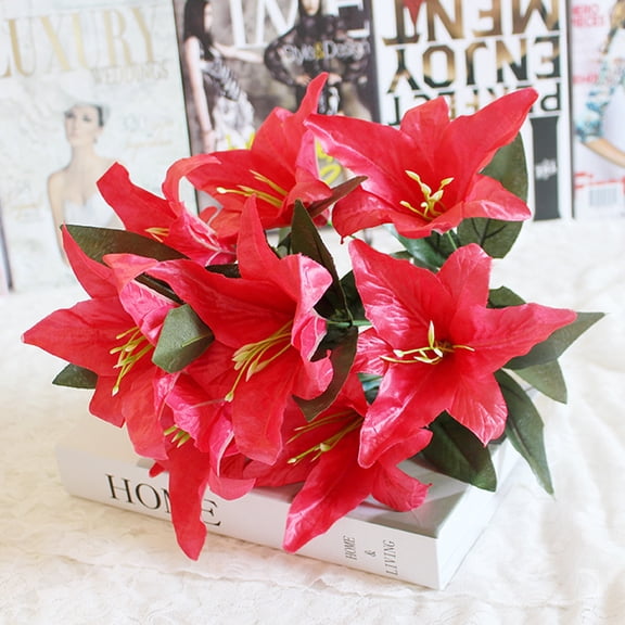 Lilixerw Artificial Lily,Real Touch Lily Easter Lily Fake Spring Flowers,for Wedding Home Party Easter Decoration Plastic Lily Faux Flowers