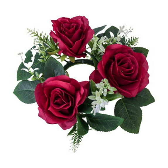 Lilixerw Artificial Rose Wreath Candle,Rose Wreath Tea Light Ring Candle Wreath Front Door Wreath,for New Year Valentines Day Dinner Party Wedding