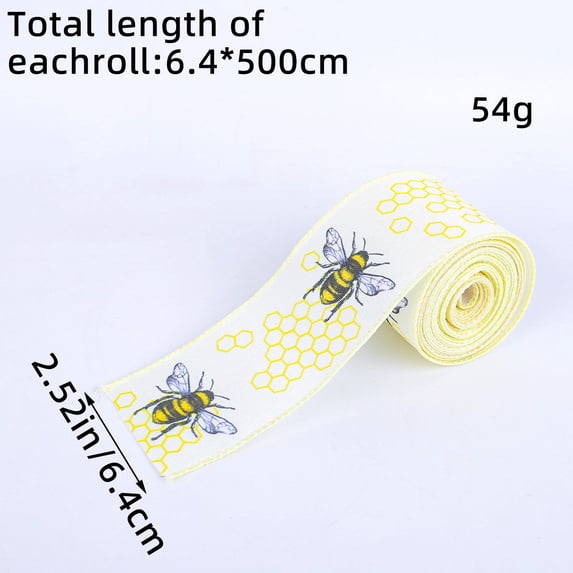 Lilixerw Bee Wired Edge Ribbons,Honeybee Canvas Wired Edge Ribbons,Black Yellow Wired Edge Ribbon,for DIY Craft Wrapping Floral Hanging Ornaments