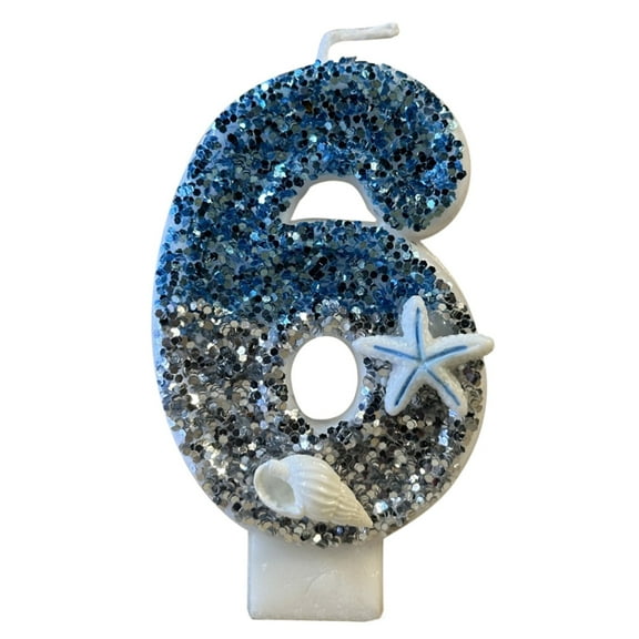 Lilixerw Birthday Candle for Cake,Beach Starfish Sequins Number Cake Candles,Mermaid Themed Decor,Cake Topper Decoration for Birthday Party(Number 6)