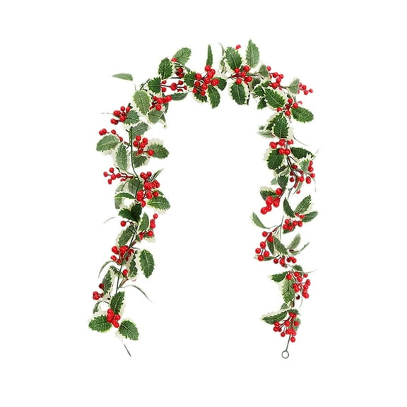Lilixerw Christmas Artificial Garland,Xmas Berry Holly Leaves Garland,Christmas Faux Greenery Garland Winter Snowy Red Berries Hanging Vine,for Christmas Wedding Party Home Decoration