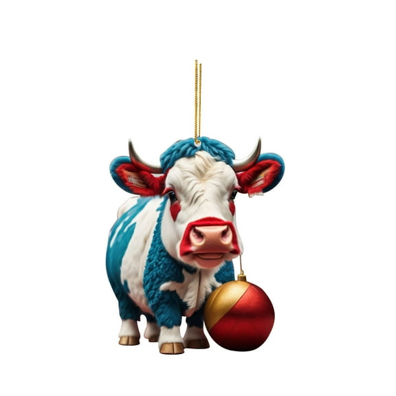 Lilixerw Christmas Cow Ornament,Acrylic Bull Pendant Christmas Tree Decor 2D Cow Farm Animal Christmas Tree Hanging Decorations