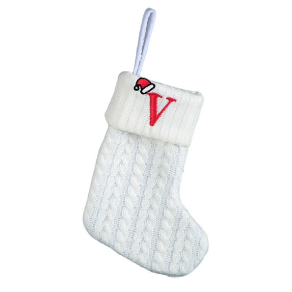 Lilixerw Christmas Stockings with Initials,Small Embroidered Letter Knit Christmas Stocking,for Family Holiday Decorations and Xmas Gift(V),2024 New Christmas Decoration