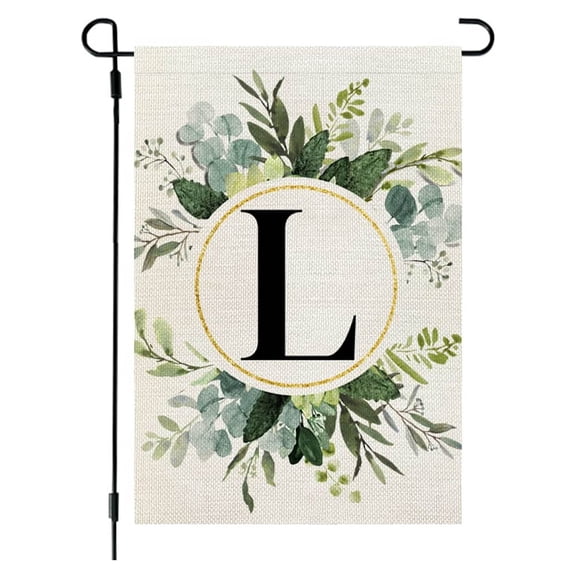 Lilixerw Garden Flags for Outside Monogram 26 Letters Flax Yard Flag,Double Sided Green Plant Printing Family Last Name Initial Hanging Flags at The Gate for Outdoor Courtyard Patio