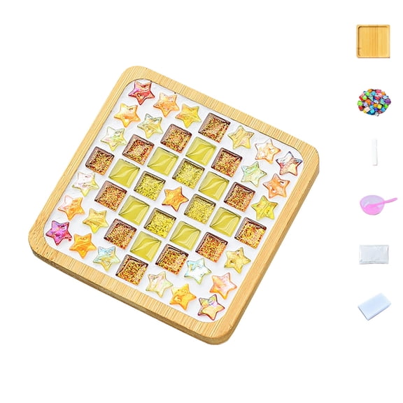 Lilixerw Glass Mosaic Tiles,Mosaic Kit with Bamboo Coaster,Mixed Color Mosaic Kits,for Coaster Handmade Home Decor Gifts