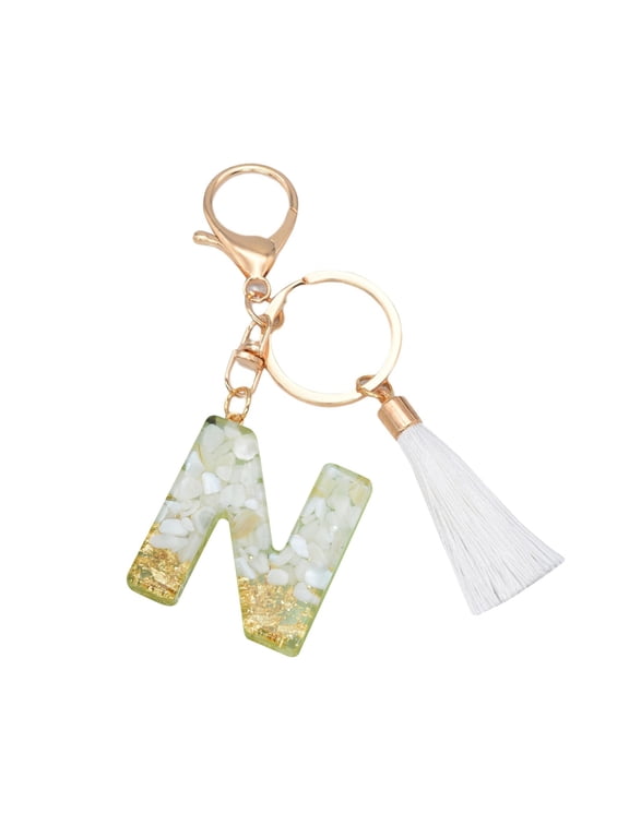 Initial Letter Keychains with White Tassel,Cute Key Chains,Letter Keychain,for Key Handbag Backpack