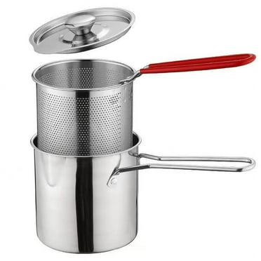Lilixerw Mini Stainless Steel Deep Fryer Pot,with Handle & Strainer Basket,Food Grade Fryer with Lid,Portable Food Cooking Pot,for Frying Fish Shrimp Chicken and Fries