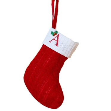 Lilixerw Red White Christmas Stockings with Initials,Small Embroidered Letter Knit Christmas Stocking for Family Holiday Decorations Christmas Ornament(A)
