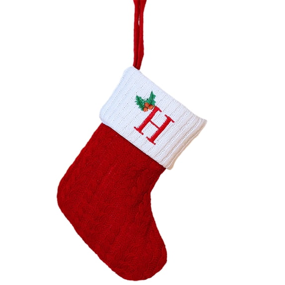 Lilixerw Red White Christmas Stockings with Initials,Small Embroidered Letter Knit Christmas Stocking for Family Holiday Decorations Christmas Ornament(H)