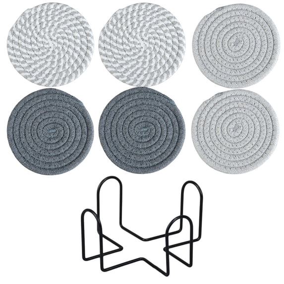 Lilixerw Round Braided Placemats Set of 6 Table Mats for Dining Tables Woven Washable Non-Slip Place mats,Drink Coasters with Holder,Ideal for Coffee Tables and Home Decor Tabletop