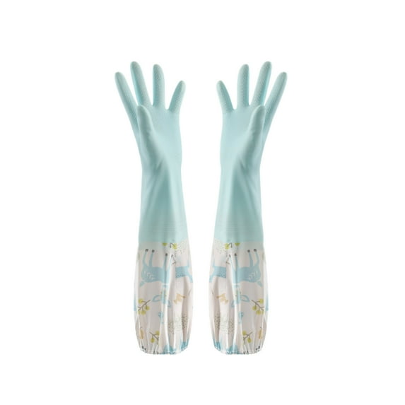 Lilixerw Rubber Cleaning Gloves,Household Kitchen Dishwashing Gloves with Cotton Flocked Liner,Long Cuff 19 Inches,Reusable,Non-Slip,for Washing Clothes Gardening
