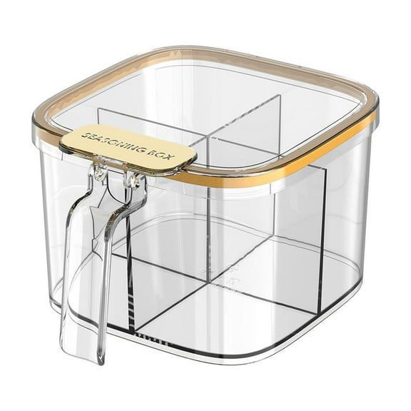 Lilixerw Seasoning Box with Lid,4 Compartment Spice Pots with Handle,Home Kitchen Condiment Jars,for Sugar Salt Pepper
