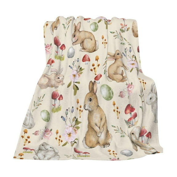 Lilixerw Spring Easter Throw Blankets,Bunny Eggs Soft Fleece Blanket Decorative for Home Sofa Couch Chair Living Bedroom,Seasonal Holiday Rabbit Flower Leaves,39.3 x 27.5 inch