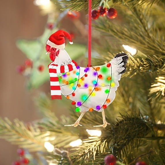 Lilixerw Wooden Funny Christmas Chicken Ornament,Hanging Christmas Ornaments for Christmas Tree Decor