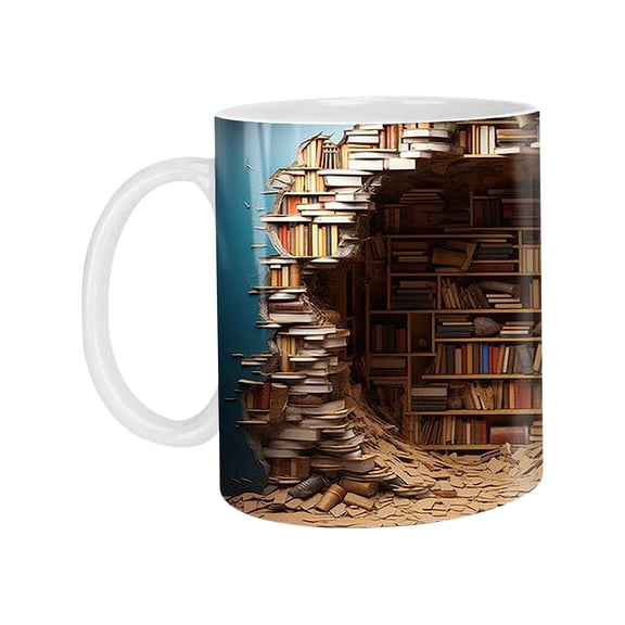 Lilixerw Creative 3D View Pattern Mug,Multipurpose Design Novelty Coffee Cup with Lid,Unique Sculptural Ceramic Mug,Home Office Desk Decor,Gift Ideas,350ml,3.74x3.15in