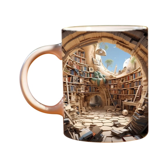 Lilixerw Creative 3D View Pattern Mug,Multipurpose Design Novelty Coffee Cup with Lid,Unique Sculptural Ceramic Mug,Home Office Desk Decor,Gift Ideas,350ml,3.74x3.15in